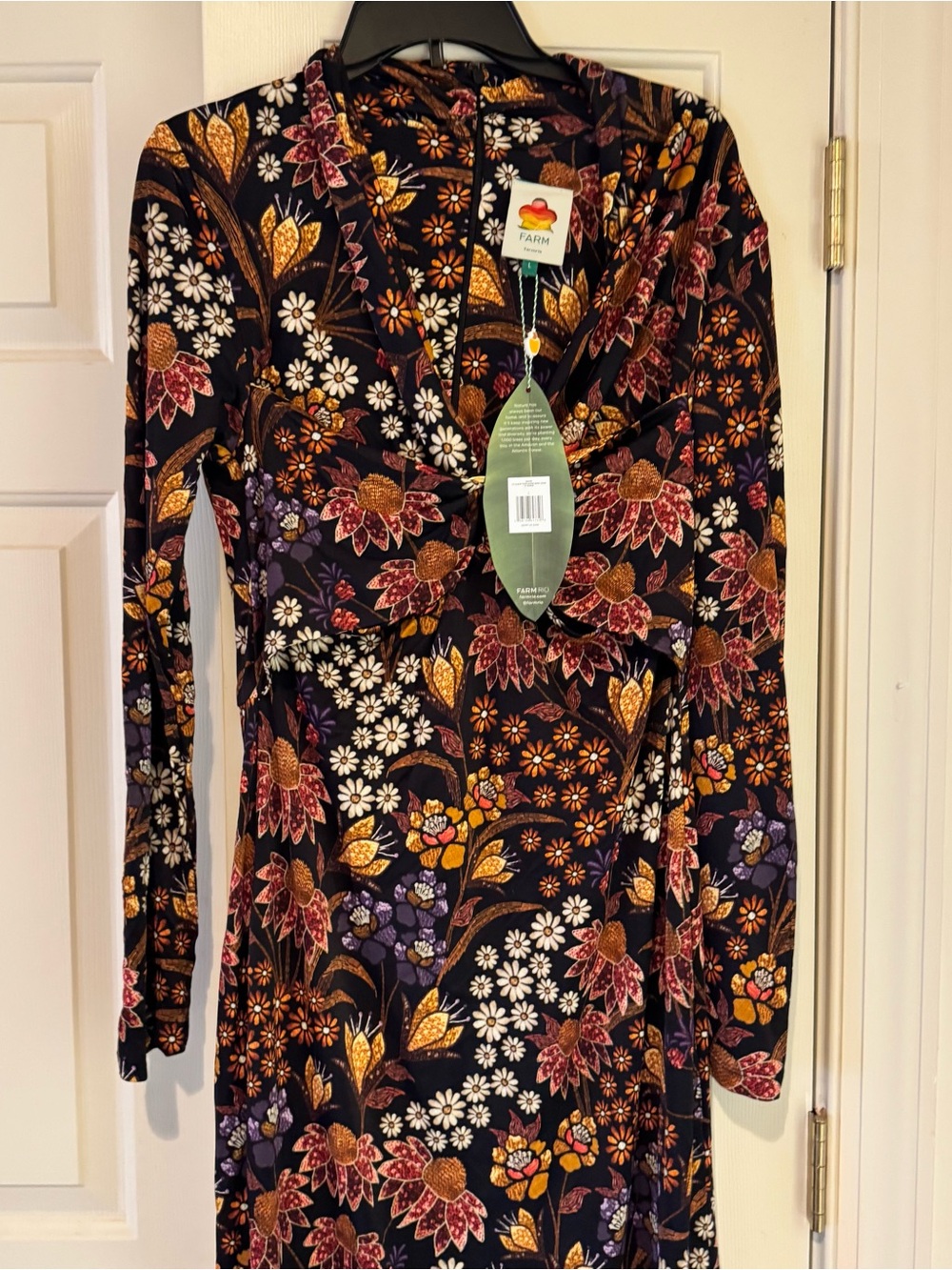 Farm Rio V neck Maxi dress black with brown florals viscous NWT size L - Picture 7 of 16